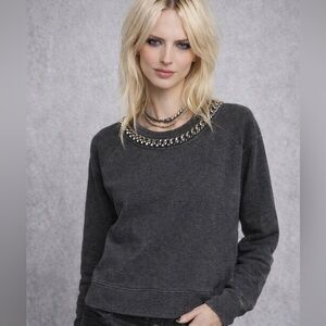 All Saints Charcoal Sweater with Silver Chain Accent